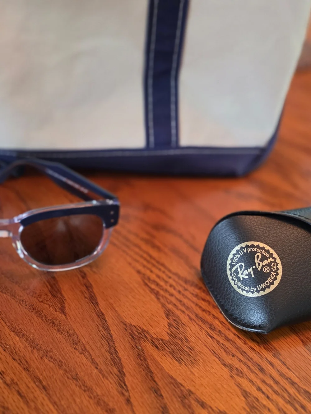 Ray-Ban Clear Frame Sunglasses with Navy Temples